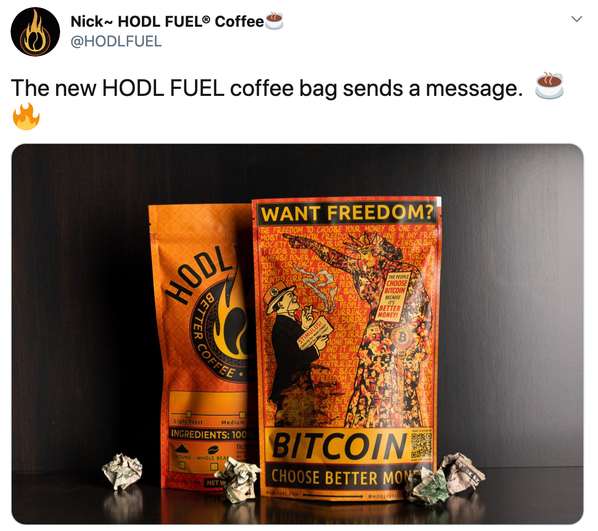 HODL FUEL coffee bag.